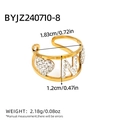 Golden stainless steel open ring with WEAR hollow letters and sparkling rhinestones - Letter W Hollow Style (BYJZ240710-8)