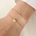 Stijlvolle gouden armbandset met dubbele laag, een hartvormige hanger en een ronde ketting - Gouden Hart Hanger Stijl / Goud-3