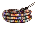 Bracciale bohémien multistrato con perline di cristallo colorate e trama in pelle - Stile 4 / Colorato/Arcobaleno