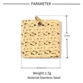 Detail of square gold hammered stainless steel pendant with dimensions and weight specs - Gold Square Hammered Texture Pendant (VG195)