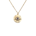 Goldene Evil Eye Halskette mit blauem Zirkonia-Anhänger und Perlenkette auf weißem Hintergrund - 00474YS Blau + 40CM Perlenkette