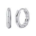 Minimalist S925 sterling silver hoop earrings with a geometric bamboo-style design - Silver Geometric Huggie (APE91-P)