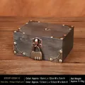 Vintage grey wood jewelry box with metal code lock and rustic grain finish, 15x12x7cm - Retro Gray Square Combination Lock