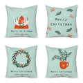 Detail view of 4-pack Christmas snowman pillows featuring Merry Christmas print on blue - 18x18 Inch / Christmas Set 05 / Set of 4 (Covers Only)