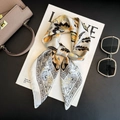 Elegant grey satin scarf with yellow floral prints and leopard pattern highlights - New Silk Scarf/small Square Scarf 45 / 65