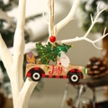 Decorazione natalizia in legno a forma di camion scozzese con testo Joy e gnomo - Camion con Babbo Natale e albero