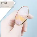 Oval pink marble resin nail art palette ring with gold frame on finger, model ST03 - Oval Style (ST03#) / Pink Yellow Agate Texture
