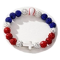 Men's hip hop baseball bracelet with red white blue rhinestone beads and cross charm - Red White and Blue Mixed Style (Style-4)