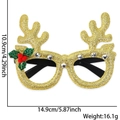Sparkly gold Christmas reindeer glasses frame with holly leaf detail and size specs - One Size / Gold Reindeer Antlers Style