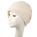 Berretto beige a strati con pieghe per donna in tessuto traspirante ed elastico - L (58-60cm) / Beige