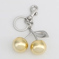 Golden cherry keychain with silver leaves and lobster clasp for bag decoration - Agate Rich Gold Cherry with Matte Silver