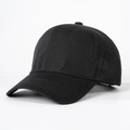 Close-up of the six-panel structure and twill cotton texture on a black baseball cap - Adjustable / Black
