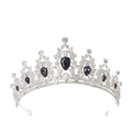 Macro detail of silver tiara featuring clear crystals and deep purple teardrop gemstones - Silver / Deep Purple Gemstone