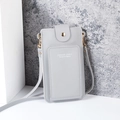 Minimalist light gray cross-body mobile phone bag with golden hardware and leather strap - Light Gray
