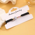 Bracciale intrecciato nero regolabile con perline calcio e cuore rosso per sport - 01 KC Oro Stile Calcio