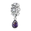 Elegant 925 sterling silver flower charm with purple pear-cut stone and white pearl - Classic Water Drop (SCC2180)