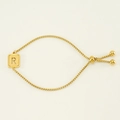 Pulsera de acero inoxidable dorado con colgante cuadrado hueco letra R ajustable - Letra R / Dorado