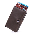 Dark brown leather card holder with RFID aluminum case and snap button closure - Crazy Horse Coffee