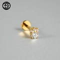Clou de labret en titane G23 doré avec motif patte de chat en zircone clair - Patte de chat / 1.2x8mm / Or