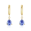 Elegant gold earrings with pear-cut navy blue zircon charms in a secure claw setting - Gold Tanzanite Blue