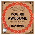 Bracelet en pierre zèbre rose avec pendentif cœur argenté sur carte 'You Are Awesome' - Bracelet en Agate Rouge