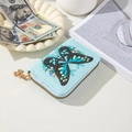 Light blue floral butterfly embossed PU wallet with golden clover zipper charm - Multi-G (Light Blue Butterfly)