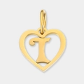Pendentif en acier inoxydable en forme de cœur doré avec lettre T ajourée pour bijoux - Lettre I