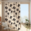 Beige floral curtain with black ink patterns and top rings in a modern cozy room - Ink Black Flower [Hook Ring] Single Panel