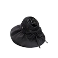 Women's black straw sun hat with large brim and elegant bow tie decoration - M Logo Open Top Black