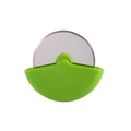 Stainless steel pizza cutter wheel with ergonomic green plastic handle on white background - Green