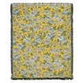 Yellow floral jacquard woven blanket with white daisies and fringe edges - Yellow with White Flowers
