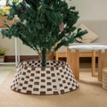 Cache-pied de sapin de Noël tressé à carreaux marron et blanc pour décoration - Cache Pied de Sapin en Corde de Papier Bicolore (50*70*25CM)