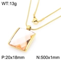 Golden snake chain necklace with champagne crystal square pendant for women - Gold 20*18mm Champagne (KN292777-GC)