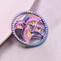 Rainbow-colored round metal pendant featuring ginkgo leaf design for DIY jewelry - Rainbow