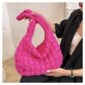 Magenta quilted bubble hobo bag with textured puffy grid fabric for women - Rose Red