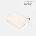 Beige sequin coin purse with pearl pendant, size 15x2x10cm, lightweight glitter wallet - Beige Sequin