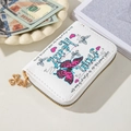 White butterfly embossed PU leather zipper wallet with a delicate gold heart charm - Multi-J (White/Heart From Butterfly)