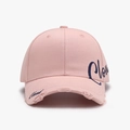 Pink distressed cotton baseball cap with blue script Cloud embroidery on the side - Adjustable / Pink