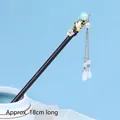 Vintage wooden hair stick with green beads, floral accents and 18cm tassel pendant - Bead Elegance - Cyan Bead