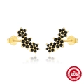 Elegant gold S925 sterling silver flower stud earrings with black zircon stones - Black Zircon Flower / Gold Plated