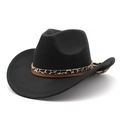 Classic black wool felt western cowboy hat with leopard print leather band for unisex - M (56-58cm) / Black
