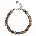 8mm tiger eye stone beaded bracelet with black hematite and stainless steel clasp - Tiger's Eye