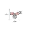 Pendiente de lazo plateado con circonitas rosas y rosca de acero inoxidable, 0,91 cm - 2# Plateado