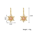 Retro gold sun earrings with opal pendants and zircon detailing, size 3.3cm by 1.6cm - White Opal