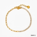 Golden stainless steel anklet with zircon tennis chain and paperclip links - White Zircon Gold (B012)