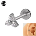 G23 titanium stud featuring a cluster of three clear zircons for cartilage piercing - 1.2x6mm / Clear White (NO 3)