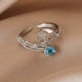 Macro shot of silver adjustable ring with blue heart zircon and starry diamond inlay - Adjustable Open / 14# Starry Glow (Silver)