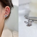 Silver earring set with blue zircon and chain link stud in Korean fashion style - EGD12 Blue Gem Chain Set