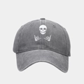 Cappellino da baseball grigio vintage lavato con stampa teschio e mani scheletriche - Regolabile / Grigio