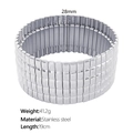 28mm breites dehnbares elastisches Silber-Edelstahl-Manschettenarmband für Damen Herren - Silber Gitter Elastischer Breiter Armreif